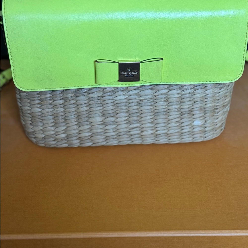 kate spade yellow and Natural Straw Crossbody with Bow Detail